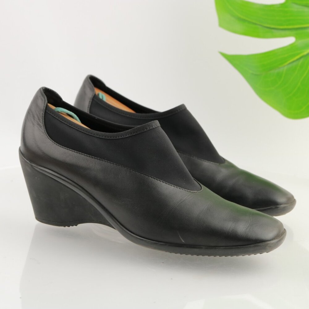 Aquatalia Womens Boot Size 9.5 Waterproof Black Leather Bootie Wedge Heel Pumps